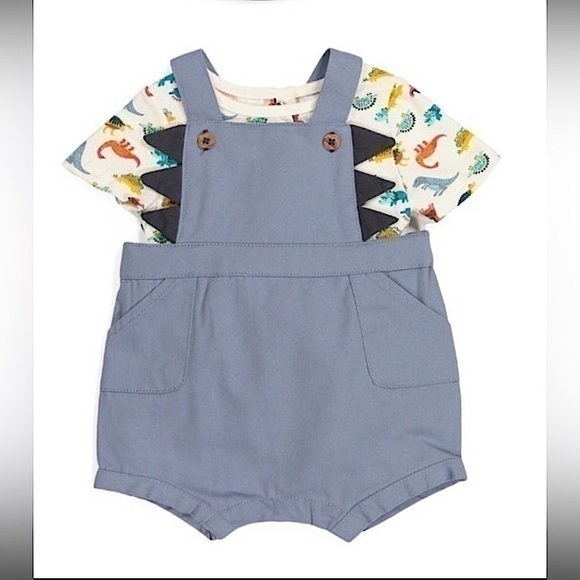 TOMMY BAHAMA 2 piece dinosaur bubble overalls and bodysuit outfit | 0-3 months - Picture 1 of 8
